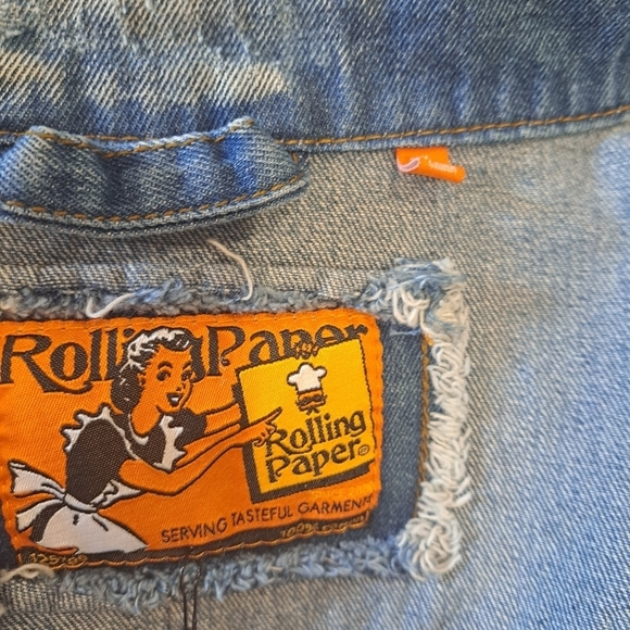 Rolling Paper Upscaled Statement Jean Jacket With Hand Painted Peace Sign Patch - Picture 8 of 8